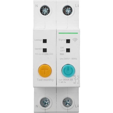 Disjoncteur WiFi 2P 50A 30mA avec protection contre les fuites de courant, commande à distance via application, minuterie intelligente, 230 V