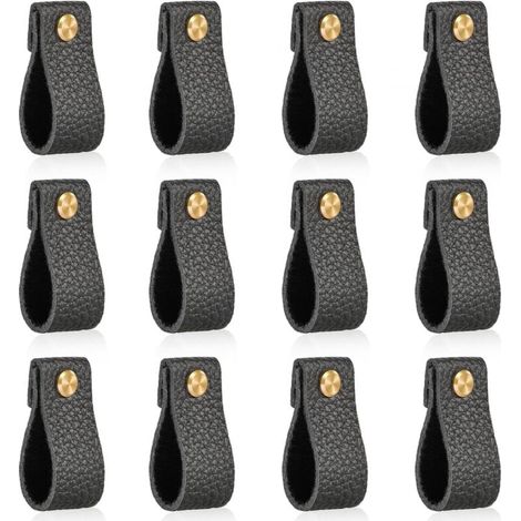 Set of 12 Leather Furniture Knobs 146mm Shockproof Cabinet Door Knobs Drawer Handles Great Gift Black MUMU (1/4)