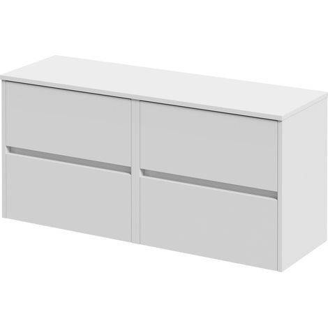 Montego Satin White 1200mm Wall Mounted 4 Drawer Vanity Unit for Countertop Basins