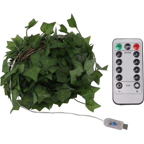 Guirlande lumineuse artificielle en forme de vigne, feuilles d'érable vert, décoration extérieure pour cour ou jardin, alimentation USB avec télécommande, 100 lumières, 10 m (1/5)