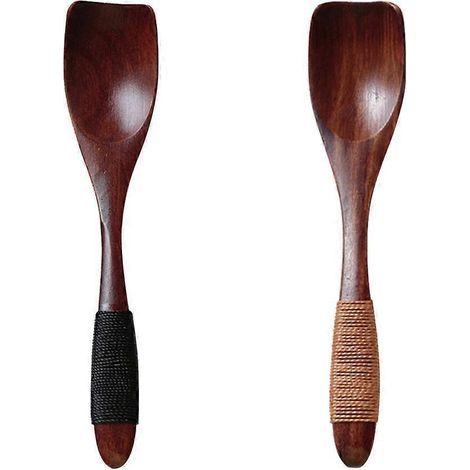 Set aus 2 japanischen Eislöffeln aus Holz, kleine Dessertlöffel mit geknoteter Kordel am Griff, Massivholz-Essgeschirr für Kinder (braun) – 13,50 x 2,80 x 0,50 cm (1/4)
