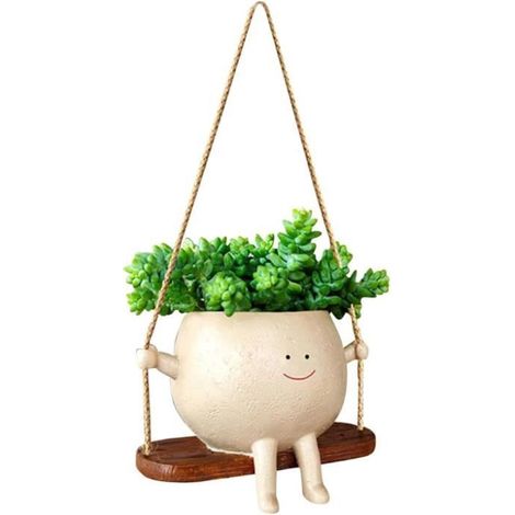 Pot de Fleur Suspendu -  - Visage Sourire - Résine - Asymétrique - Décoratif (1/4)