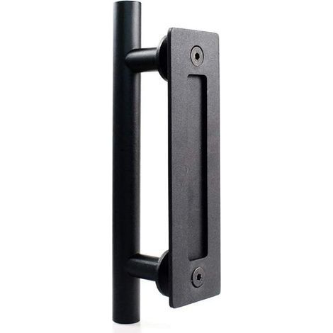 Manilla de acero inoxidable para puerta corredera, manilla para puerta corredera tipo granero - Manilla redonda sencilla - Negra (1/5)