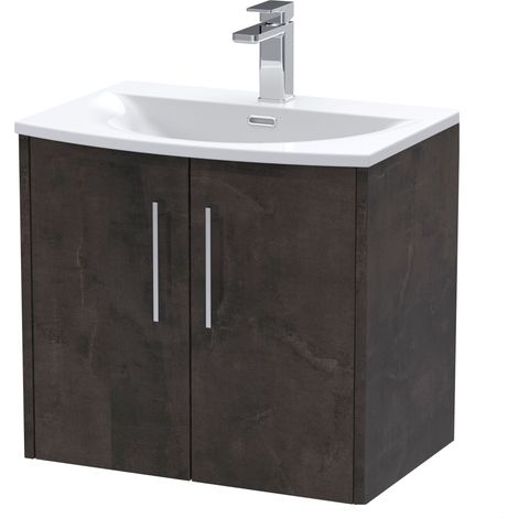 Winshill Contemporary 2 Door Wall Hung Vanity Unit with Curved Basin, Metallic Slate, 600mm