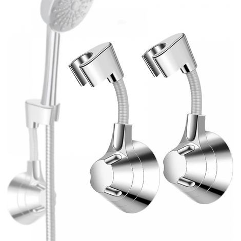 Wall-mounted shower head holder - no drilling required, 5 kg load capacity, silver, suitable for hand showers, 2 pieces (1/5)