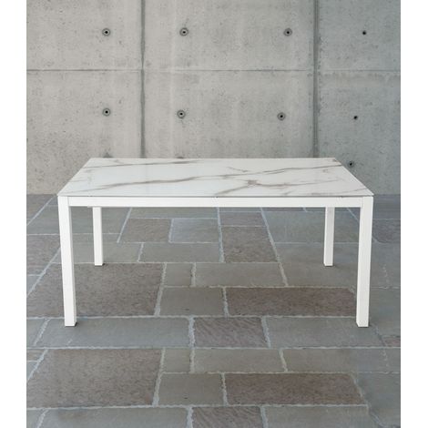Tavolo Allungabile in Vetro Effetto Pietra  Dimensione Tavoli: 140 x 90 + 1 allunga 50 cm