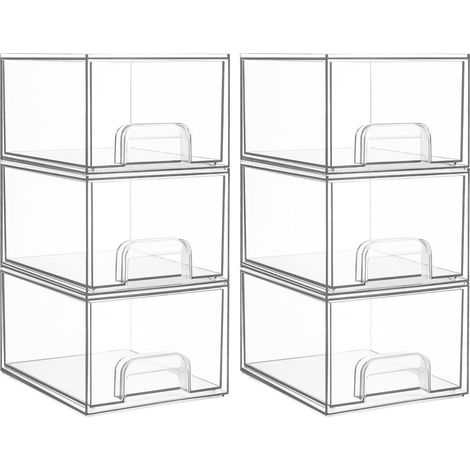 Stapelbare Aufbewahrungsboxen 6er Set transparent mit Schubladen (1/5)
