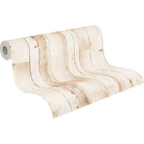 Papier peint intissé nature beige Tapisserie effet bois vintage Papier peint effet vieilli idéal pour chambre et couloir (1/5)