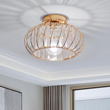 GOECO Gold French Crystal Ceiling Light, Geometric Shape Chandelier, 28x28x18cm, Bulb Not Included, European Style (1/5)