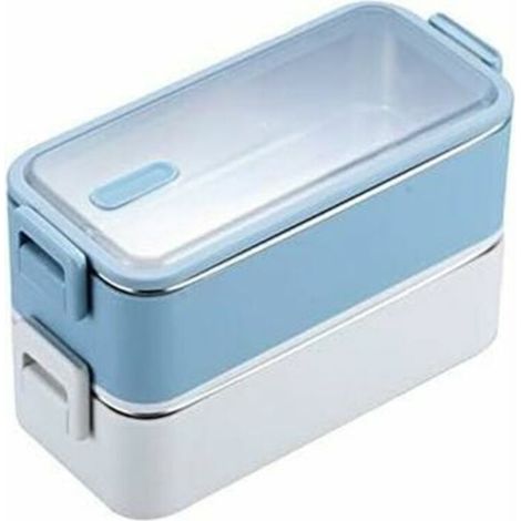 Boîte à déjeuner 1100ml double couche en acier inoxydable, boîte à déjeuner pour four à micro-ondes, boîte de rangement pour étudiants à micro-ondes(bleu) (1/5)