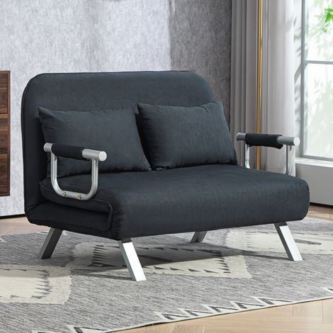 Divano letto 111/80/78 cm nero con schienale reclinabile e struttura in metallo (1/5)