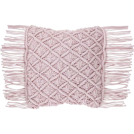 Decorative Cushion Pink Cotton Macramé 40 x 40 cm with Tassels Rope Boho Retro Decor Accessories YANIKLAR