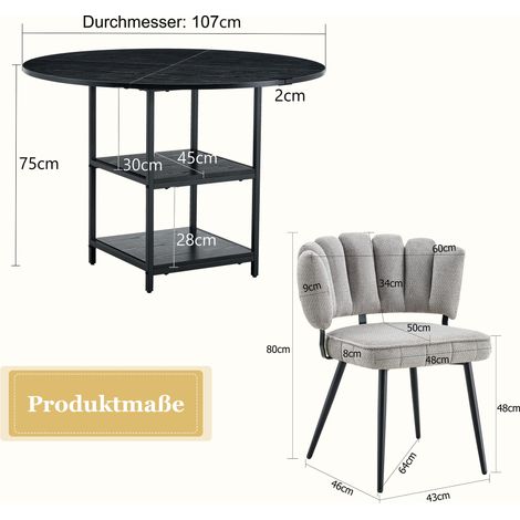 Conjunto de mesa de comedor redonda de 107 cm con 4 sillas grises de tela y almacenamiento doble (1/5)