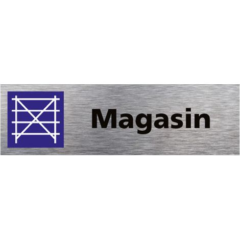 Pictogramme MAGASIN (Q0347). Signalisation Porte - 170 X 50 mm - Autocollant souple ou plaque alu brossé 2mm. - Plaque aluminium brossé