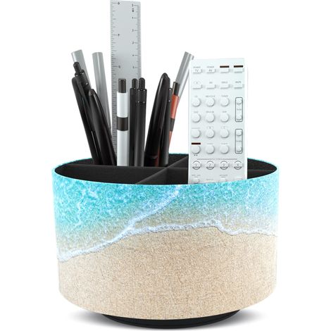 Porte-stylo rond en cuir, rotatif à 360°, support de télécommande, table de chevet, télécommande TV, organisateur de bureau pour stylos, fournitures de bureau, boîte de rangement (1 plage de (1/5)