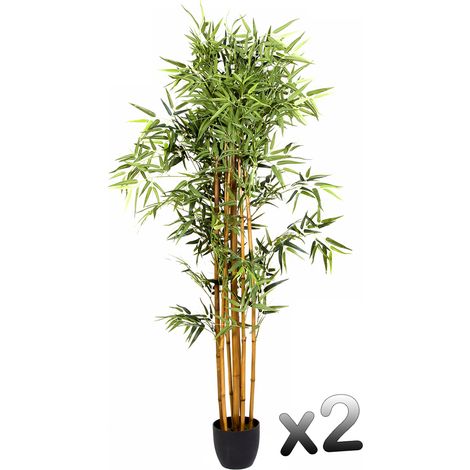 Pegane – Lot de 2 plantes artificielles bambou en pot 180 cm – Décoration intérieure sans entretien – Matériaux tissu, fer, plastique