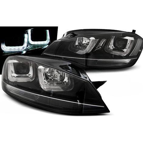 Paire feux phares VW Golf 7 de 2012 a 2017 Daylight led U-type DRL noir-ligne noir-27361969 (1/4)