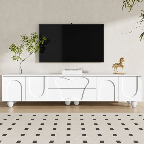 Meuble TV - KOMHTOM - 180x40x42 cm - Pour TV 65–85 pouces - Portes courbées - Pieds en bois massif (1/5)