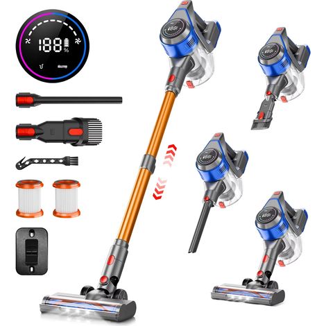 Aspirateur Balai Sans Fil 78 kPa avec 6 Batteries 2200 mAh, Autonomie jusqu’à 45 min, pour Sols, Tapis et Poils d’Animaux (1/5)