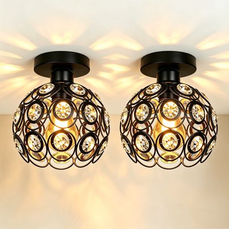 Vintage Crystal Ceiling Light, Metal Shade, Diameter 26 cm X Height 26 cm, Black, Modern Style, E27 Bulb, 2PCS (1/5)