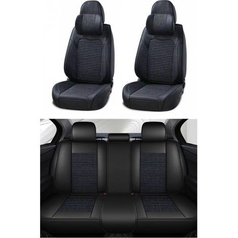Komplettes Universal-Set: Bezüge für Autositze – Luxus-Eco-Leder und hochwertiges Textil in Schwarz