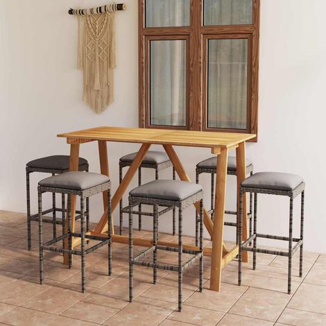 Ensemble Table de bar + 6 Chaises de bar de jardin avec coussins - Table Haute avec 6 Tabourets Gris BV504526 - BonneVie (1/5)