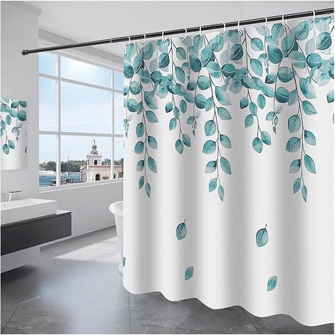 Rideau de douche 180x200CM rideau de douche en tissu polyester imperméable lavable en machine rideau de douche blanc (1/5)