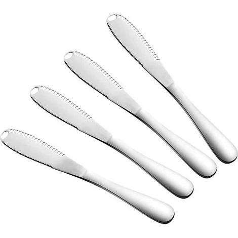 Couteau à Beurre - 4pcs - Acier Inoxydable 430 - Multi-usage - Bord Dentelé - Facile à Nettoyer (1/4)