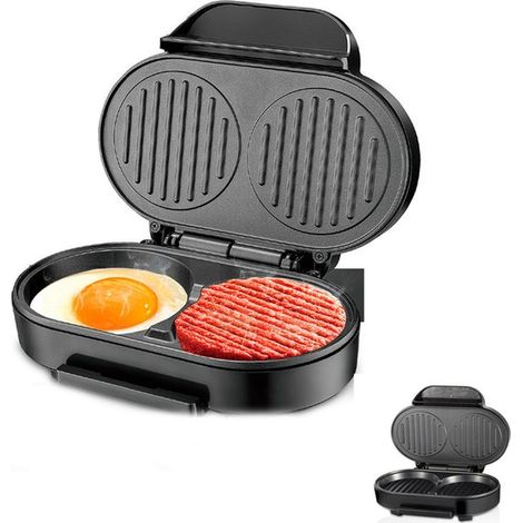 Plaque de cuisson double pour le petit-déjeuner et appareil à panini - plaques de cuisson antiadhésives (1/5)