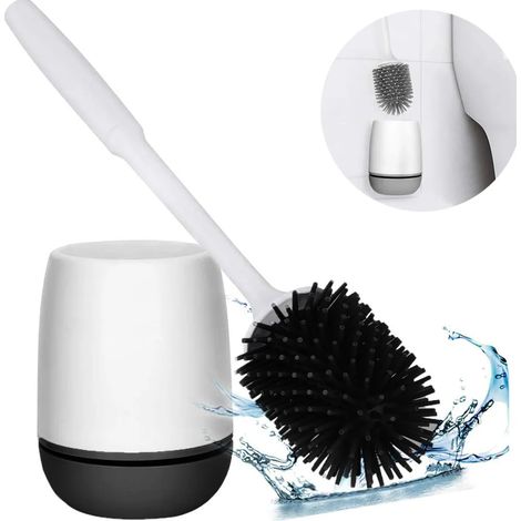 WC-Bürste und Halter, Toilettenbürste Set mit Langer Stiel Klobürste und Schnell Trocknendem Haltersatz, Silikon Klobürste für Badezimmertoilette  Stehen