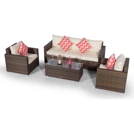 Giardino Sydney 5 Seater Rattan Conversation Sofa Set with Coffee Table - Brown
