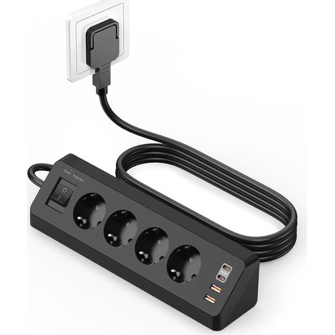 Prise d'angle 4 Compartiments avec USB C(PD 20W), multiprise 8 en 1 4 Prises USB Multiples avec Interrupteur, multiprise avec Protection Contre Les surtensions avec câble 2M pour la Cuisine (1/5)