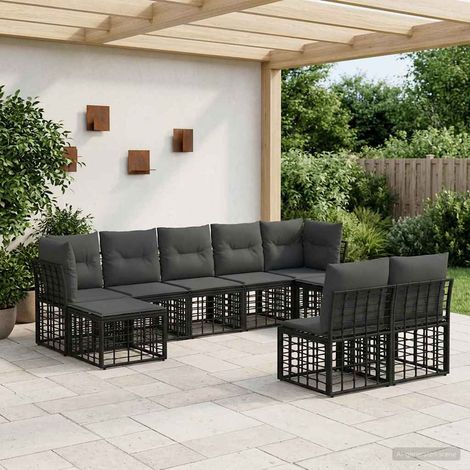 Conjunto de sofás de exterior Negro y Gris oscuro Poliéster (1/5)