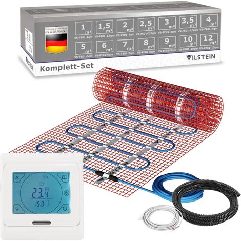 VILSTEIN© Elektrische Fußbodenheizung 150W/m² TWIN Technologie Elektro Komplett-Set - 1,5m² - 3m