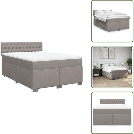 The Living Store Sommier à lattes de lit avec matelas Taupe 140x190 cm Tissu - Matelas à ressorts ensachés