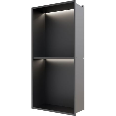 RAK Ingot Rectangular Recessed Niche 600mm H x 300mm W with LED - Matt Black (1/4)