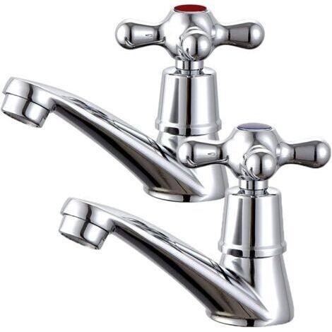 Paire de robinets de lavabo, robinets de salle de bain, mélangeurs, robinet de bain chaud et froid, robinet en laiton - Chromé (1/5)
