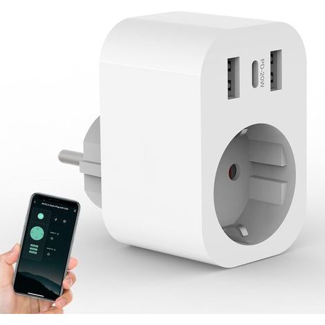 Intelligente WLAN-Steckdose 16 A 3680 W mit einer Steckdose 2 USB-A-Anschlüssen und einem USB-C-Anschluss PD20W Schnellladefunktion Zeitplänen 2 2,4