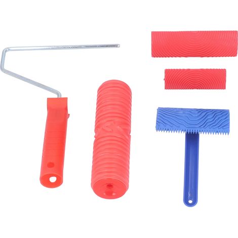 Ensemble d'outils de peinture à effet bois : rouleau en caoutchouc avec manche pour la décoration murale. (1/5)