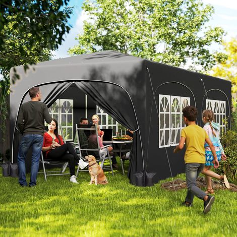 Tonnelle pliante 3 x 6m Pop Up. UPF50+ Hauteur ajustable. avec sac de transport et sacs de sable. gris foncé