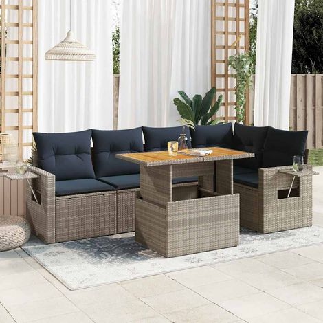 Set de muebles de jardín 6 pzas y cojines ratán sintético gris vidaXL (1/5)