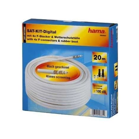 Kit de connexion SAT - HAMA - 56661 - 20 mètres - 4 F-Stecker - 2 Gummitüllen