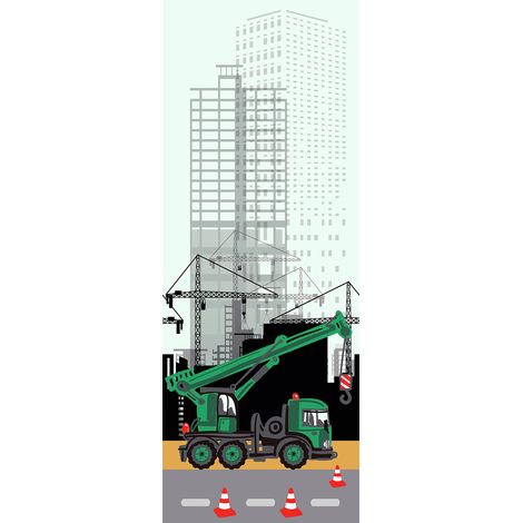 Papier peint panoramique original motif chantier | Tapisserie panoramique design pour chambre enfant | Papier peint panoramique urbain pour enfant - 267 x 100 cm (1 pièce) (1/3)
