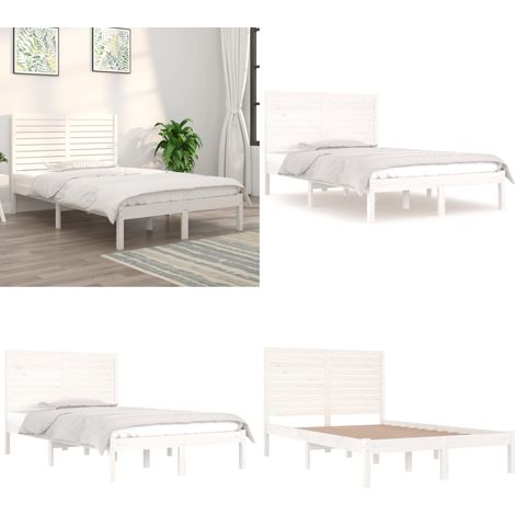 Cadre de lit sans matelas blanc 135x190 cm bois massif - Cadre de lit blanc - Cadre de lit 135x190 cm (1/5)