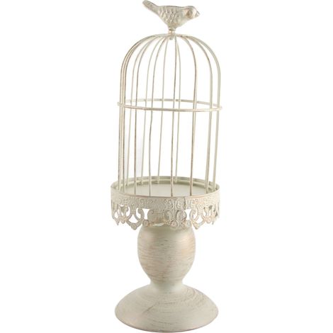 Bougeoir blanc vintage en forme de cage à oiseaux sculptée, décoration de table pour banquet ou dîner. (1/5)
