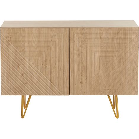 Credenza design con incisioni finitura legno chiaro rovere e metallo dorato 2 ante L107 cm OZEN (1/4)