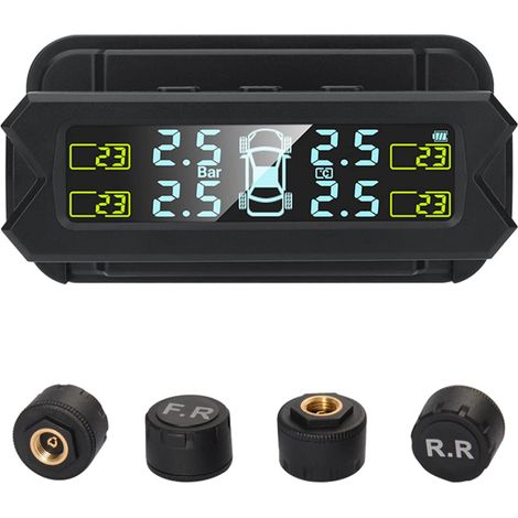 USB/Solar TPMS 0-81 PSI Système de Surveillance de la Pression des pneus avec 4 capteurs, 5 Modes d'alarme, écran LCD avec rétroéclairage Automatique pour Voiture berline SUV MPV (1/5)