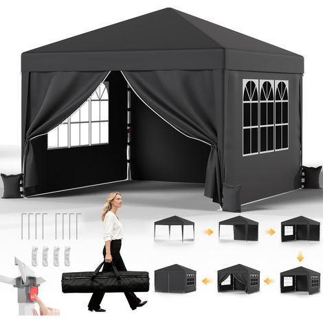 Tonnelle Pliante 3x3m Imperméable Hauteur Réglable - Gris (1/5)