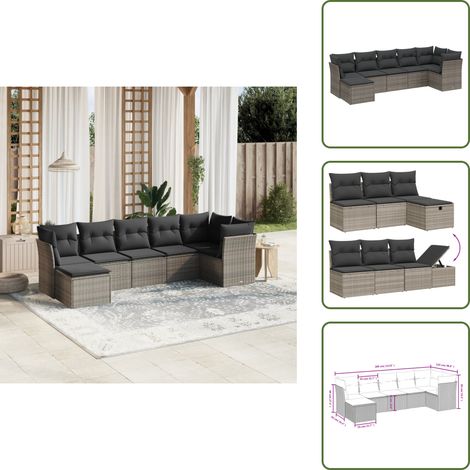 The Living Store 7-tlg. Garten-Sofagarnitur mit Kissen Hellgrau Poly Rattan - Gartensessel (1/5)