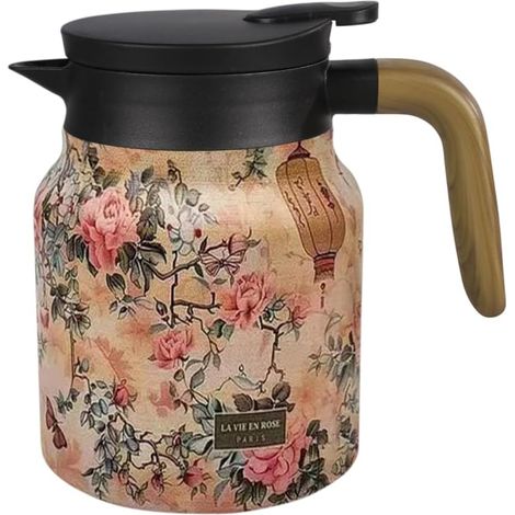 Thermos Isotherme en Acier Inoxydable, 800 ML Théière avec Filtre Infuseur Amovible, Cafetière Sous Vide, Motif Floral, pour Thé, Café, Boissons Chaudes (1/5)
